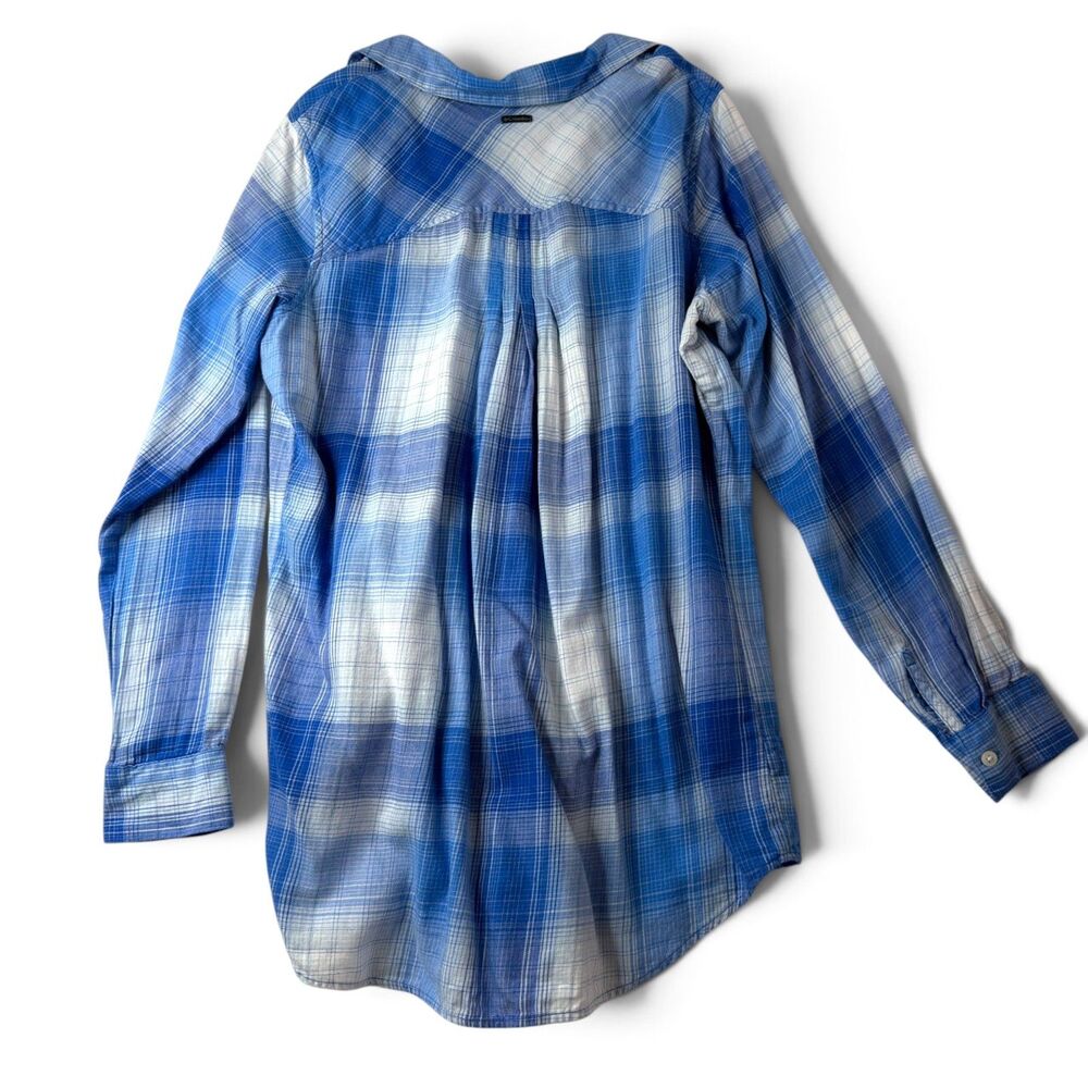 columbia women's large plaid tunic shirt bundle of 2 half button blue & coral - Picture 5 of 11